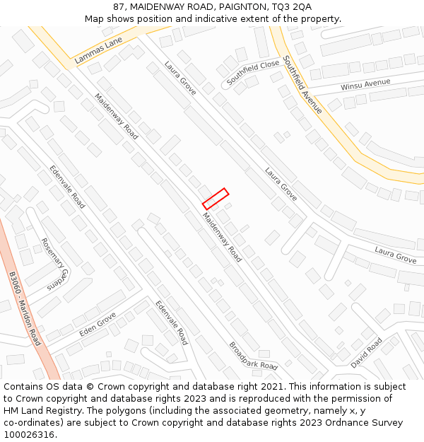 87, MAIDENWAY ROAD, PAIGNTON, TQ3 2QA: Location map and indicative extent of plot