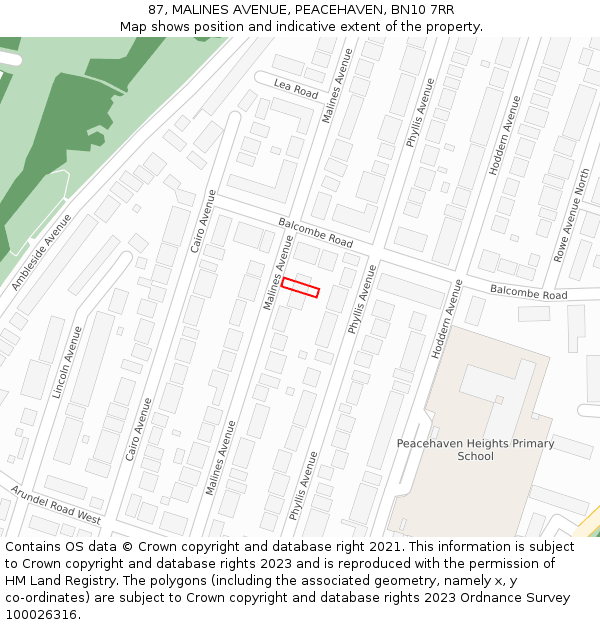 87, MALINES AVENUE, PEACEHAVEN, BN10 7RR: Location map and indicative extent of plot