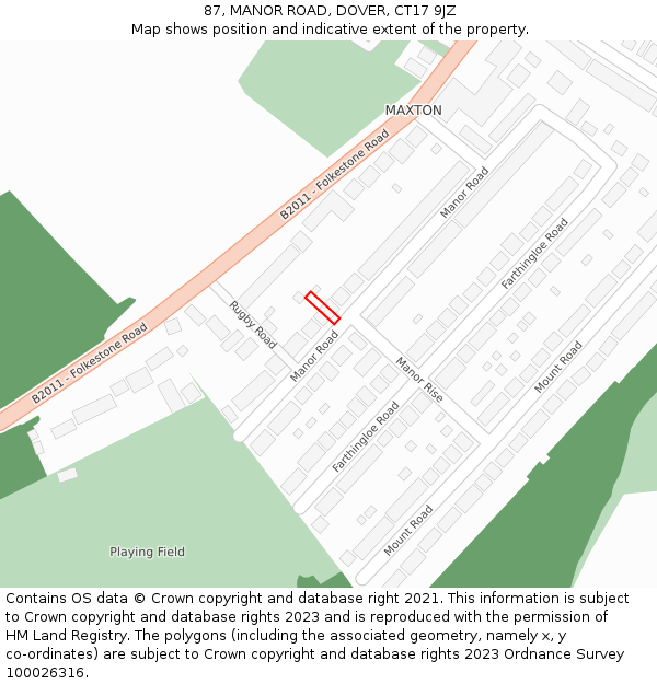 87, MANOR ROAD, DOVER, CT17 9JZ: Location map and indicative extent of plot