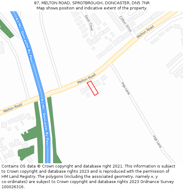 87, MELTON ROAD, SPROTBROUGH, DONCASTER, DN5 7NR: Location map and indicative extent of plot