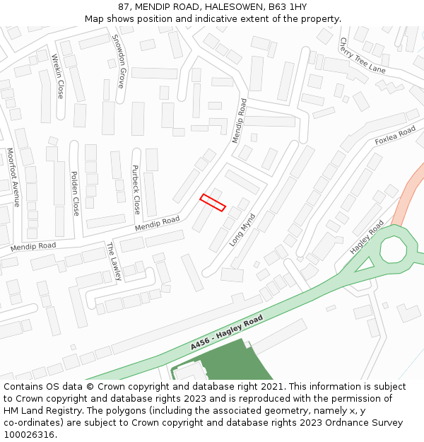 87, MENDIP ROAD, HALESOWEN, B63 1HY: Location map and indicative extent of plot