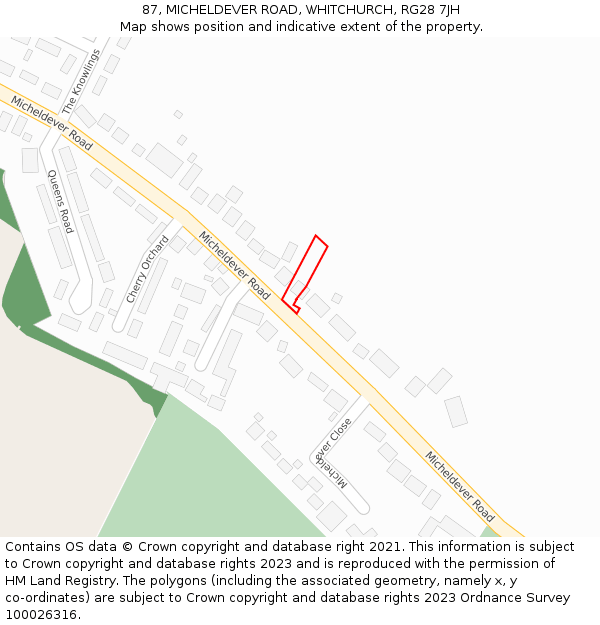 87, MICHELDEVER ROAD, WHITCHURCH, RG28 7JH: Location map and indicative extent of plot