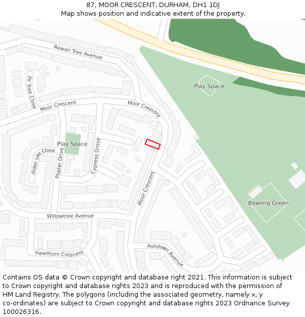 87, MOOR CRESCENT, DURHAM, DH1 1DJ: Location map and indicative extent of plot