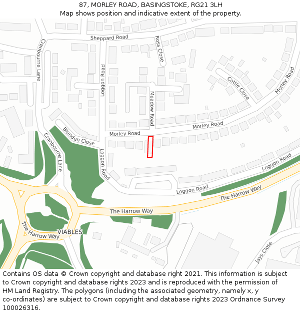 87, MORLEY ROAD, BASINGSTOKE, RG21 3LH: Location map and indicative extent of plot