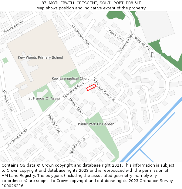 87, MOTHERWELL CRESCENT, SOUTHPORT, PR8 5LT: Location map and indicative extent of plot