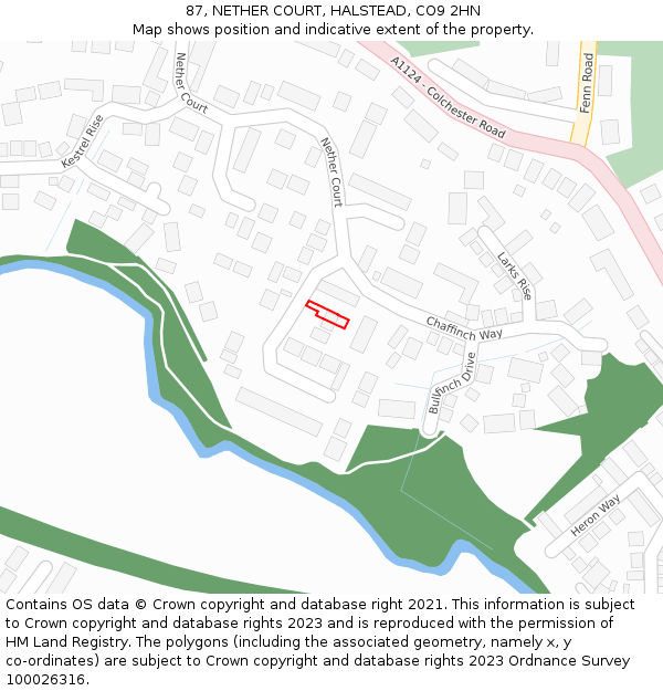 87, NETHER COURT, HALSTEAD, CO9 2HN: Location map and indicative extent of plot