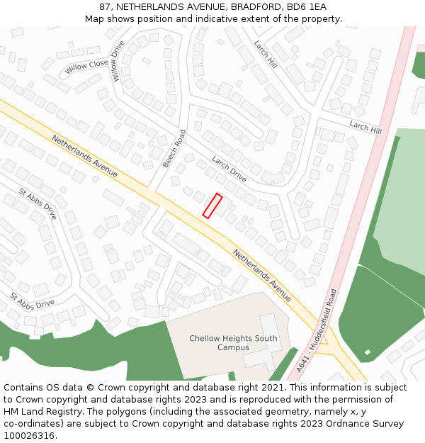 87, NETHERLANDS AVENUE, BRADFORD, BD6 1EA: Location map and indicative extent of plot