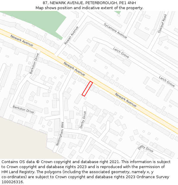 87, NEWARK AVENUE, PETERBOROUGH, PE1 4NH: Location map and indicative extent of plot