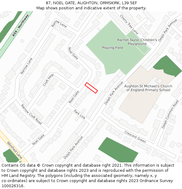 87, NOEL GATE, AUGHTON, ORMSKIRK, L39 5EF: Location map and indicative extent of plot