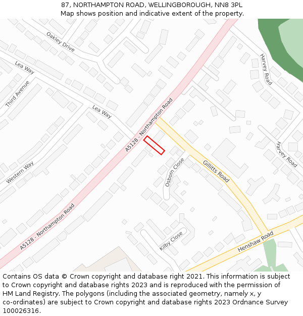 87, NORTHAMPTON ROAD, WELLINGBOROUGH, NN8 3PL: Location map and indicative extent of plot