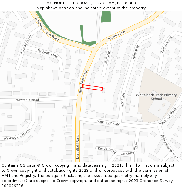 87, NORTHFIELD ROAD, THATCHAM, RG18 3ER: Location map and indicative extent of plot