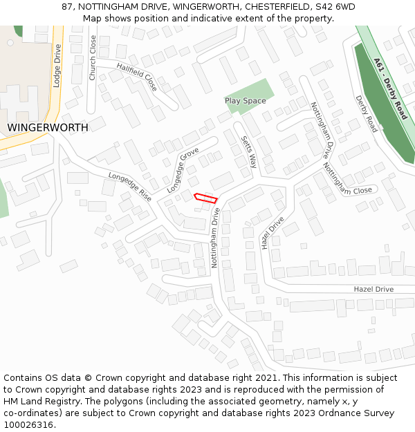 87, NOTTINGHAM DRIVE, WINGERWORTH, CHESTERFIELD, S42 6WD: Location map and indicative extent of plot