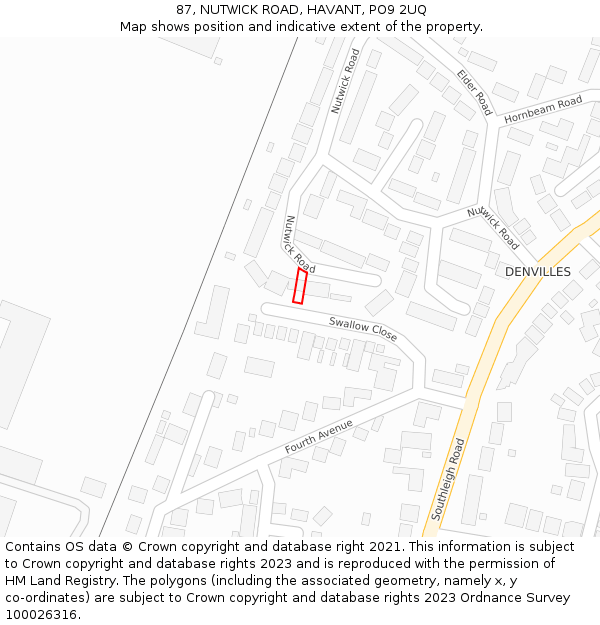 87, NUTWICK ROAD, HAVANT, PO9 2UQ: Location map and indicative extent of plot