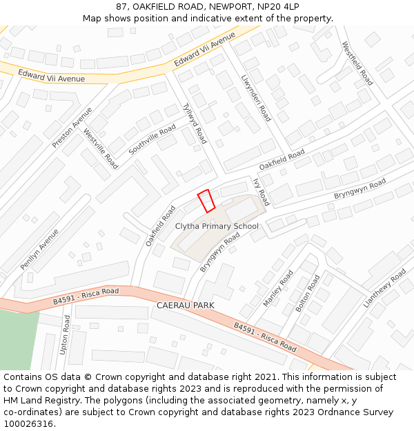 87, OAKFIELD ROAD, NEWPORT, NP20 4LP: Location map and indicative extent of plot