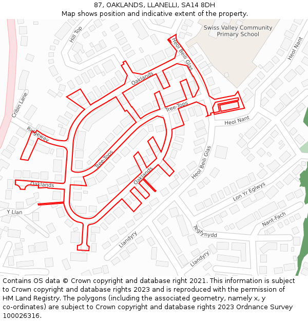 87, OAKLANDS, LLANELLI, SA14 8DH: Location map and indicative extent of plot