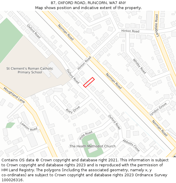 87, OXFORD ROAD, RUNCORN, WA7 4NY: Location map and indicative extent of plot