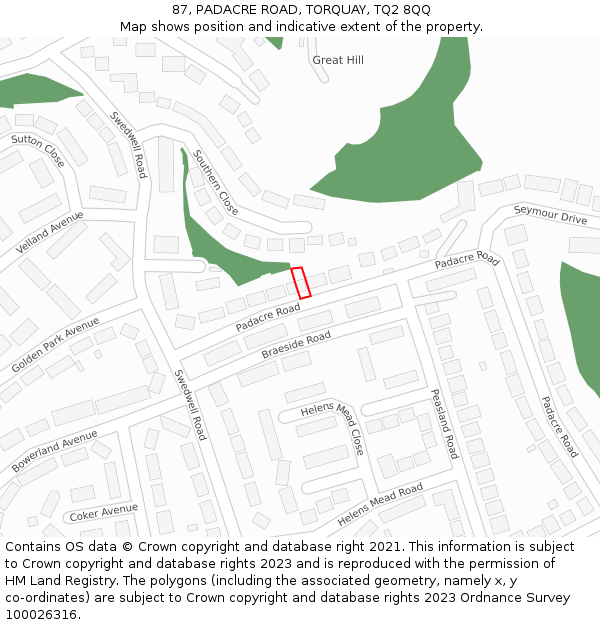 87, PADACRE ROAD, TORQUAY, TQ2 8QQ: Location map and indicative extent of plot