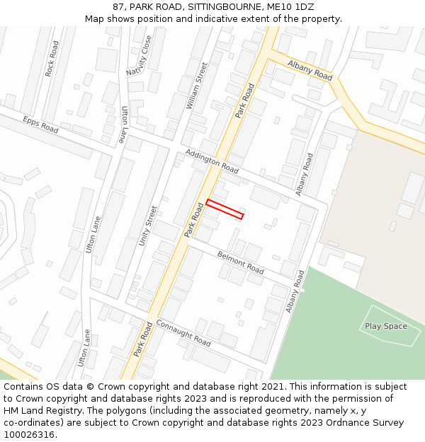 87, PARK ROAD, SITTINGBOURNE, ME10 1DZ: Location map and indicative extent of plot