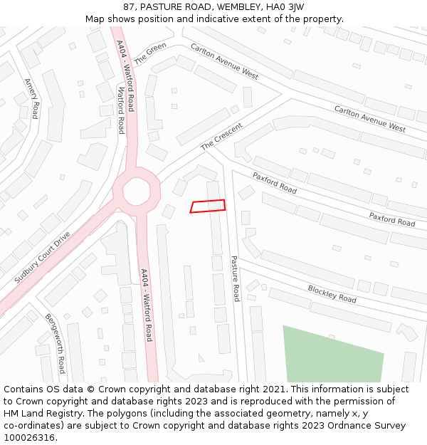 87, PASTURE ROAD, WEMBLEY, HA0 3JW: Location map and indicative extent of plot