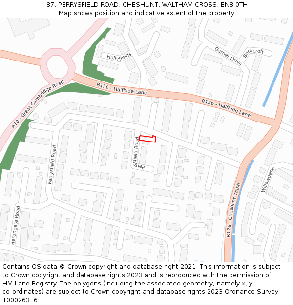87, PERRYSFIELD ROAD, CHESHUNT, WALTHAM CROSS, EN8 0TH: Location map and indicative extent of plot