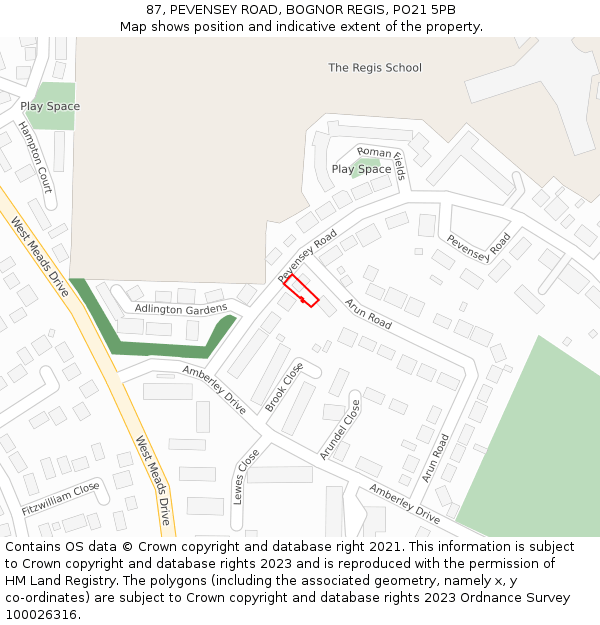 87, PEVENSEY ROAD, BOGNOR REGIS, PO21 5PB: Location map and indicative extent of plot