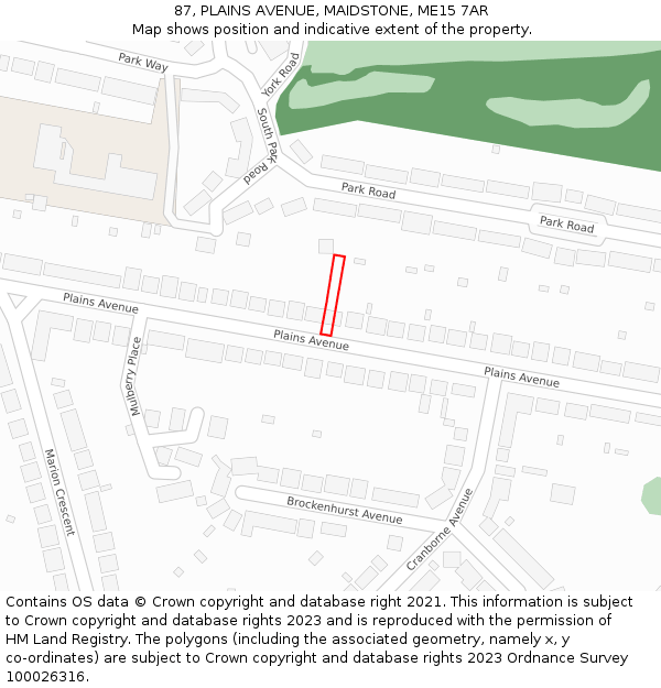 87, PLAINS AVENUE, MAIDSTONE, ME15 7AR: Location map and indicative extent of plot