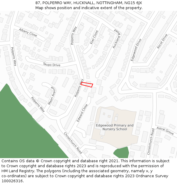 87, POLPERRO WAY, HUCKNALL, NOTTINGHAM, NG15 6JX: Location map and indicative extent of plot