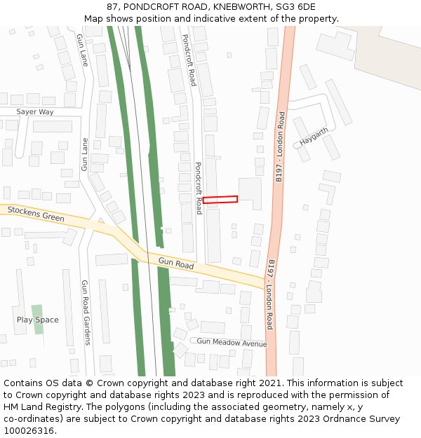 87, PONDCROFT ROAD, KNEBWORTH, SG3 6DE: Location map and indicative extent of plot