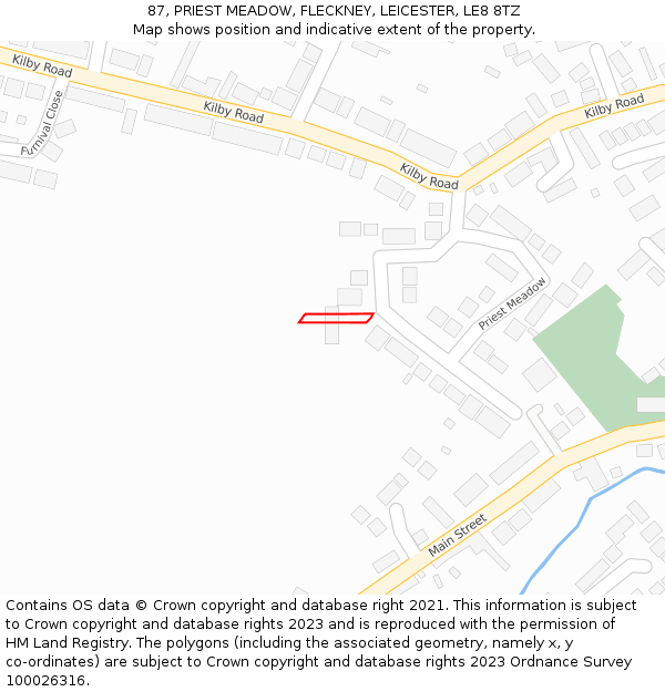 87, PRIEST MEADOW, FLECKNEY, LEICESTER, LE8 8TZ: Location map and indicative extent of plot