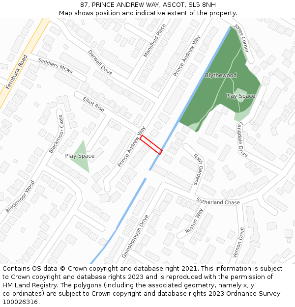 87, PRINCE ANDREW WAY, ASCOT, SL5 8NH: Location map and indicative extent of plot