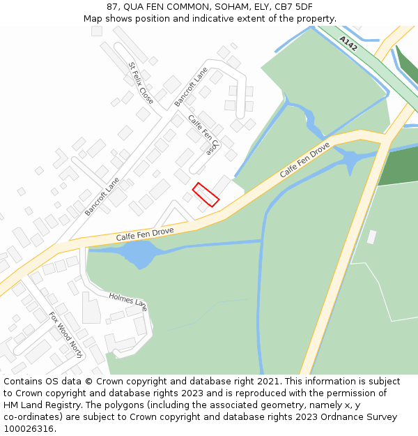 87, QUA FEN COMMON, SOHAM, ELY, CB7 5DF: Location map and indicative extent of plot