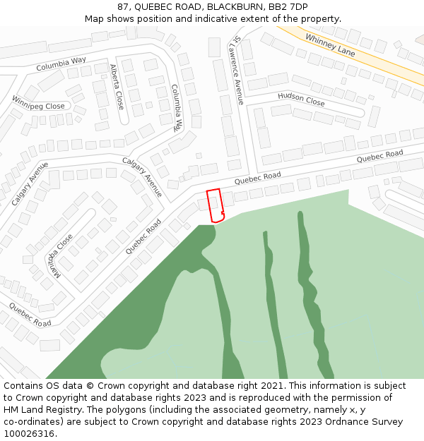 87, QUEBEC ROAD, BLACKBURN, BB2 7DP: Location map and indicative extent of plot