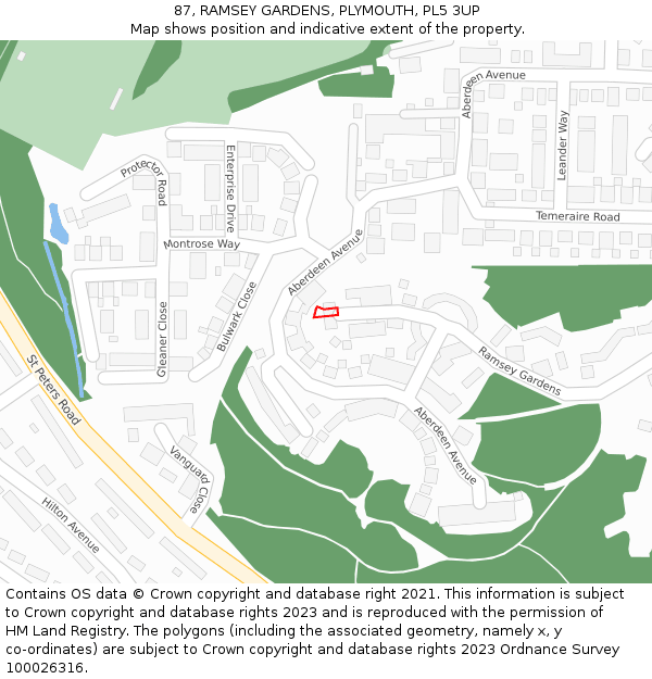 87, RAMSEY GARDENS, PLYMOUTH, PL5 3UP: Location map and indicative extent of plot