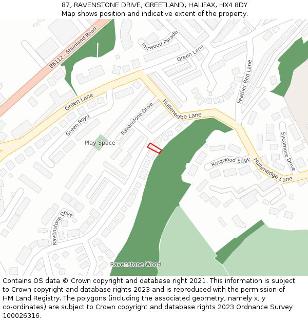 87, RAVENSTONE DRIVE, GREETLAND, HALIFAX, HX4 8DY: Location map and indicative extent of plot