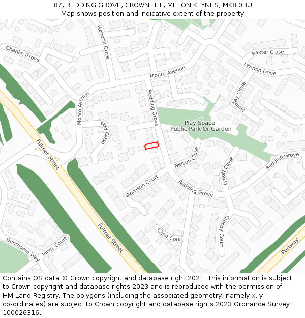 87, REDDING GROVE, CROWNHILL, MILTON KEYNES, MK8 0BU: Location map and indicative extent of plot