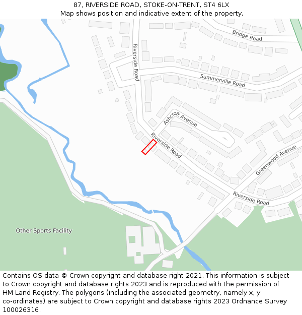 87, RIVERSIDE ROAD, STOKE-ON-TRENT, ST4 6LX: Location map and indicative extent of plot