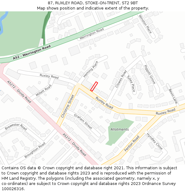 87, RUXLEY ROAD, STOKE-ON-TRENT, ST2 9BT: Location map and indicative extent of plot