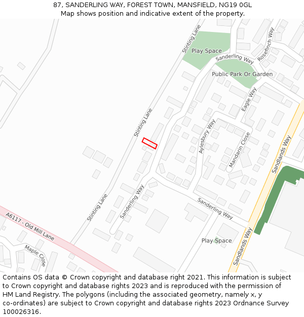 87, SANDERLING WAY, FOREST TOWN, MANSFIELD, NG19 0GL: Location map and indicative extent of plot
