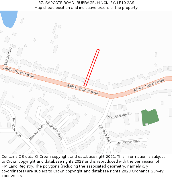 87, SAPCOTE ROAD, BURBAGE, HINCKLEY, LE10 2AS: Location map and indicative extent of plot