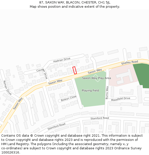 87, SAXON WAY, BLACON, CHESTER, CH1 5JL: Location map and indicative extent of plot