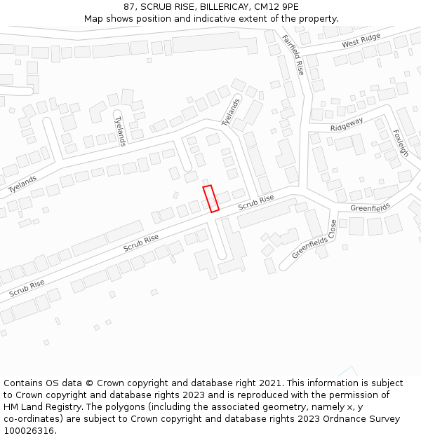 87, SCRUB RISE, BILLERICAY, CM12 9PE: Location map and indicative extent of plot