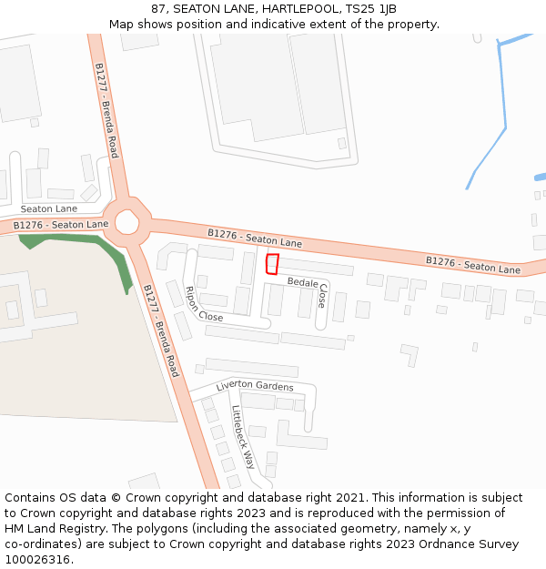 87, SEATON LANE, HARTLEPOOL, TS25 1JB: Location map and indicative extent of plot