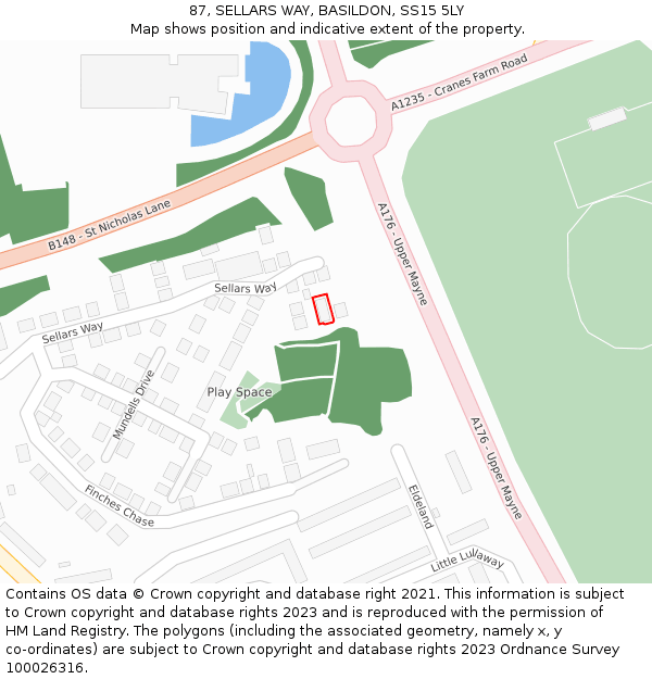87, SELLARS WAY, BASILDON, SS15 5LY: Location map and indicative extent of plot