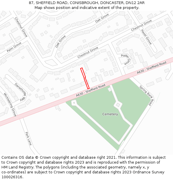 87, SHEFFIELD ROAD, CONISBROUGH, DONCASTER, DN12 2AR: Location map and indicative extent of plot