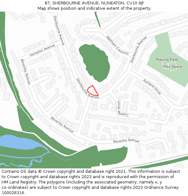 87, SHERBOURNE AVENUE, NUNEATON, CV10 9JF: Location map and indicative extent of plot