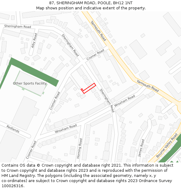 87, SHERINGHAM ROAD, POOLE, BH12 1NT: Location map and indicative extent of plot