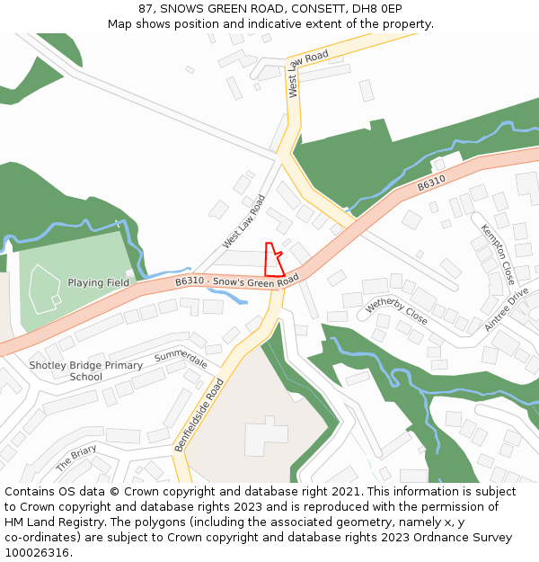 87, SNOWS GREEN ROAD, CONSETT, DH8 0EP: Location map and indicative extent of plot