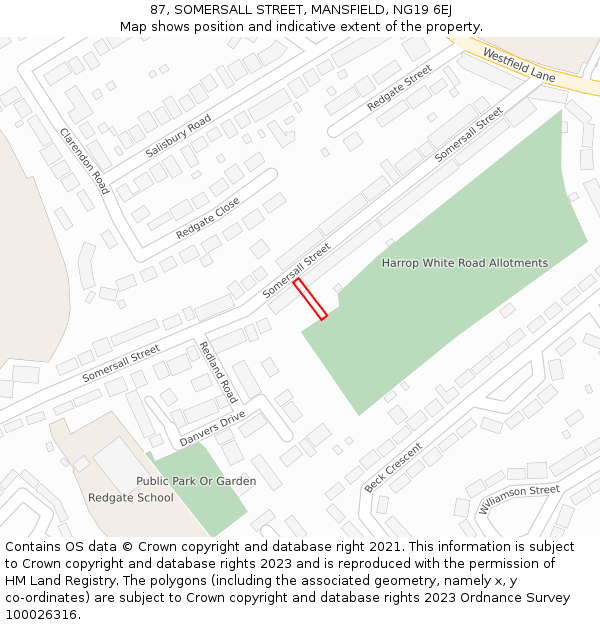 87, SOMERSALL STREET, MANSFIELD, NG19 6EJ: Location map and indicative extent of plot