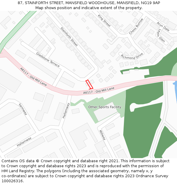 87, STAINFORTH STREET, MANSFIELD WOODHOUSE, MANSFIELD, NG19 9AP: Location map and indicative extent of plot