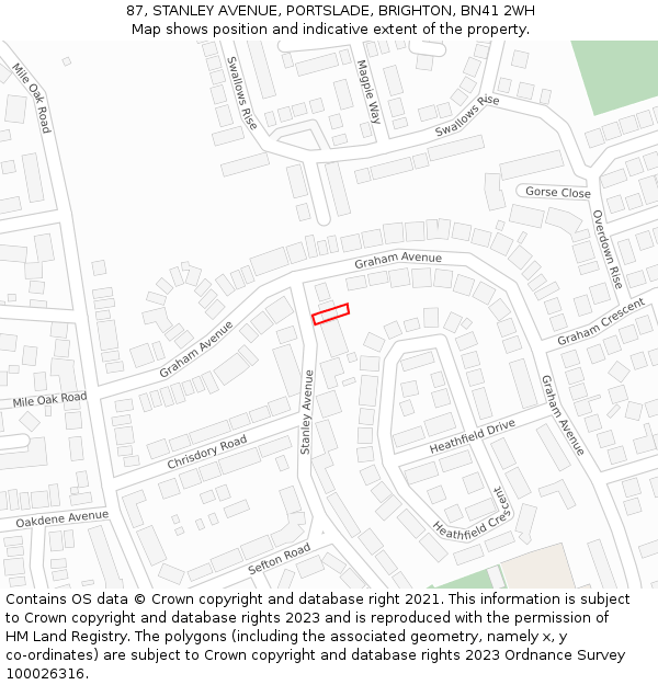 87, STANLEY AVENUE, PORTSLADE, BRIGHTON, BN41 2WH: Location map and indicative extent of plot